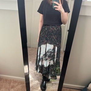 Vintage Floral Black Double Layered Midi / Maxi Skirt
